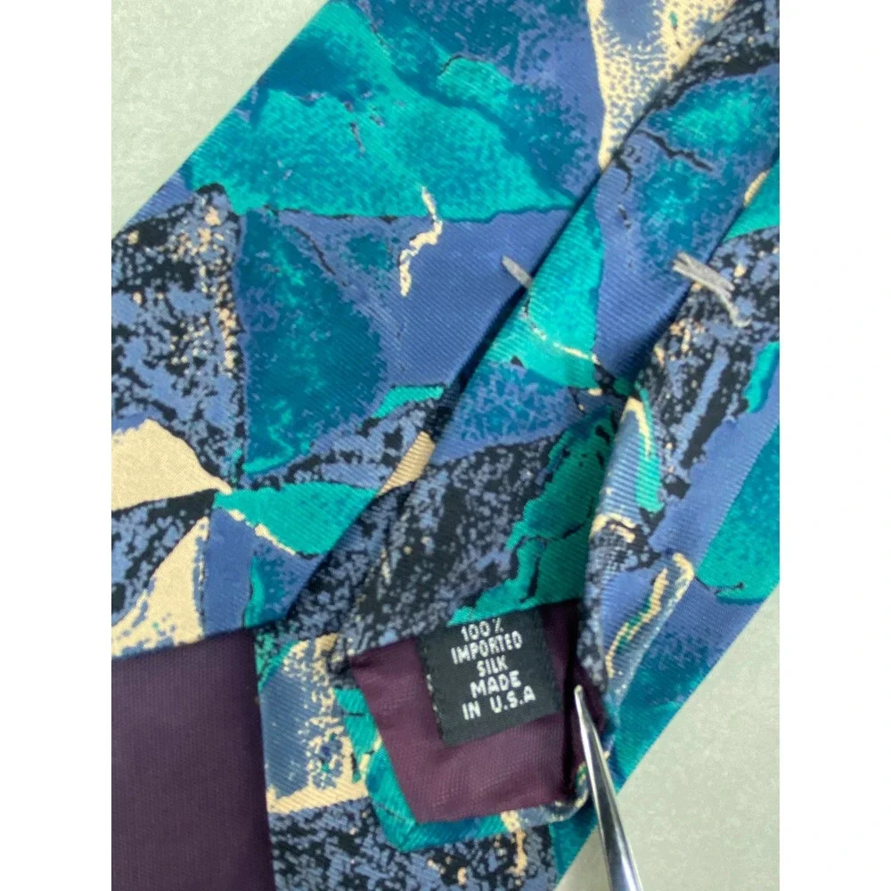 VTG Cardinale Mens Tie Blue Teal Abstract Artsy‎ Geometric Silk Formal 57x4